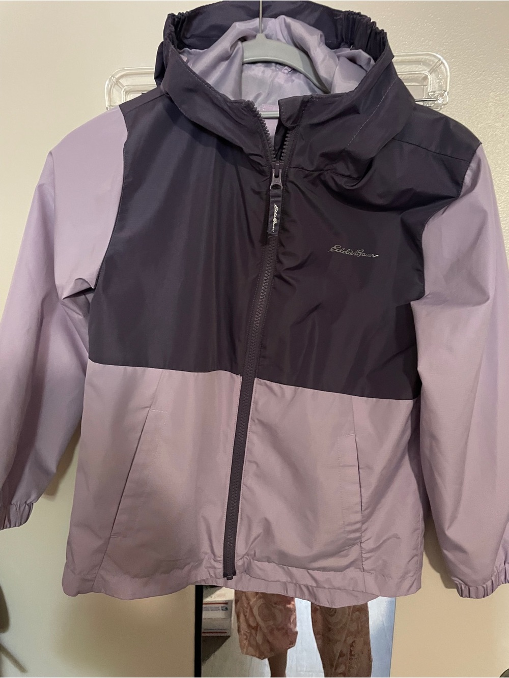 Girls Eddie Bauer 2 tone purple windbreaker rain coat Jacket 7/8 M Kids